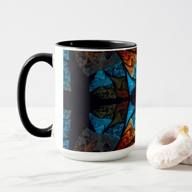 Caneca Estrela Matelassada Abstrata em Tons de Azul (Com Donut)