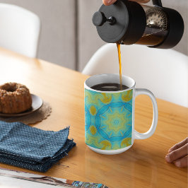 Caneca Estrela Oriental em Azul e Amarelo Dourado Antigo
