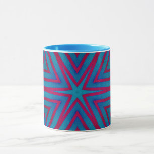 Caneca Estrela Vermelha e Azul Geométrico