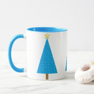 Caneca Estrelas azuis retro árvore de Natal moderna Coffe