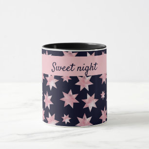 Caneca Estrelas brilhantes cor-de-rosa em azul personaliz