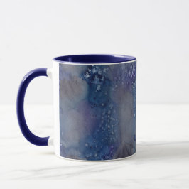 Caneca Estrelas Celestiais Nome Monograma Azul Aquarela