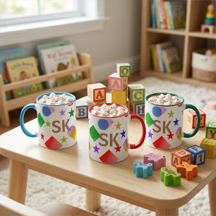 Caneca Estrelas Coloridas Vivas Círculos Quadrados Person