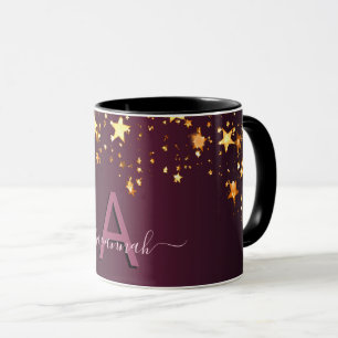 Caneca Estrelas cor-de-rosa brilhantes douradas douradas