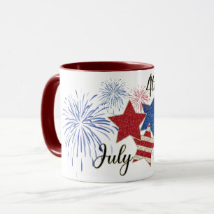 Caneca Estrelas de fogos de artifício e Stripes 4 de julh