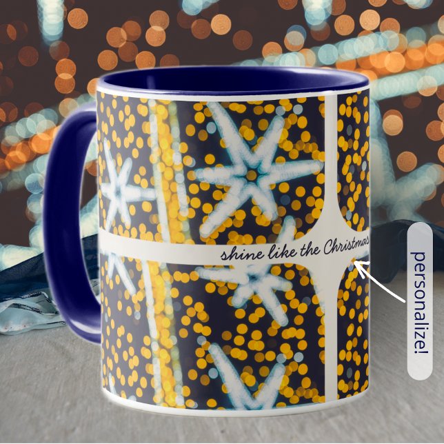 Caneca Estrelas de Natal amarelas azuis (Criador carregado)