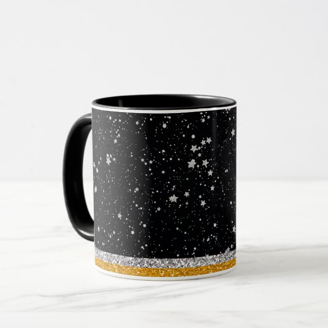 Caneca Estrelas de prata pretas (Frente Esquerda)