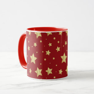 Caneca Estrelas Douradas em Fundo Vermelho