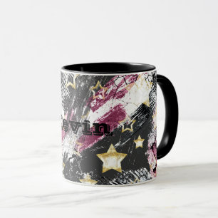Caneca estrelas Douradas grunge abstrato na moda moderno 