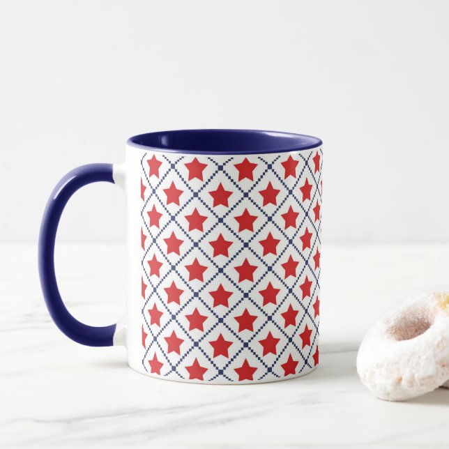 Caneca Estrelas vermelhas linhas pontilhadas (Com Donut)