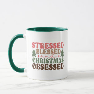 Caneca Estressado, abençoado e obcecado Natal
