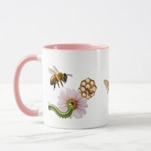 Caneca Estudo de Abelha Lagarta Floral Jardim Vibrante da