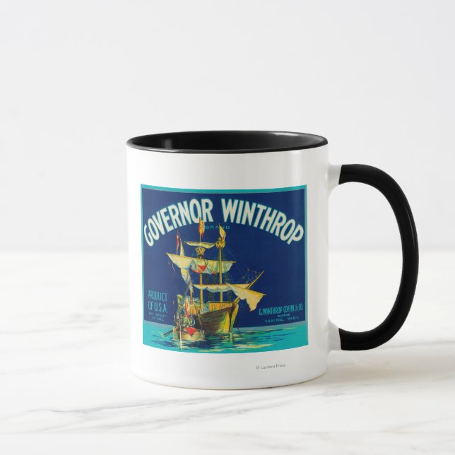 Caneca Etiqueta da Apple do Governador Winthrop (azul) -  (Direita)