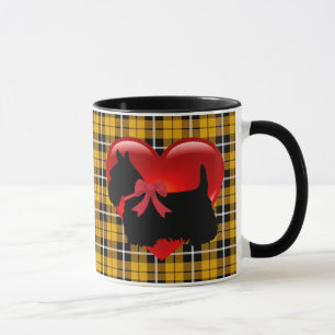 Caneca Eu adoro, Scottish Terrier, grande xadrez de ouro