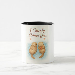 Caneca Eu Adoro Totalmente Você – Fofa Aquarela de Lontra
