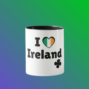 Caneca Eu Amo a Bandeira Irlandesa Irlanda Coração & Trev