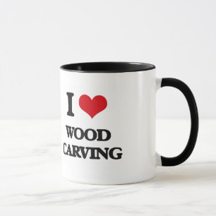 Caneca Eu amo a cinzeladura de madeira
