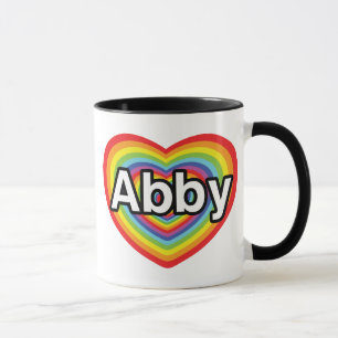 Caneca Eu amo Abby, coração do arco-íris