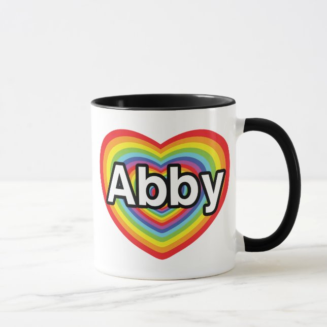 Caneca Eu amo Abby, coração do arco-íris (Direita)