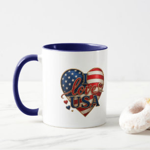 Caneca Eu Amo Bandeira Americana Coração Patriótico EUA