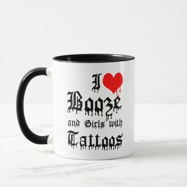 Caneca Eu Amo Bebidas e Garotas com Tatuagens (Esquerda)