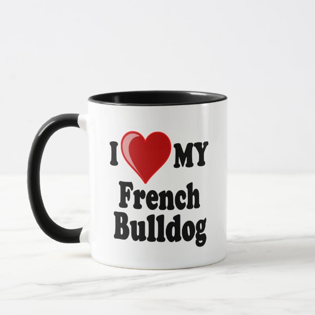 Caneca Eu amo (coração) meu cão do buldogue francês (Esquerda)