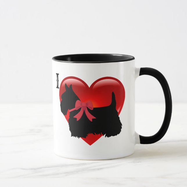 Caneca Eu amo/coração Scottish Terrier, grande coração ve (Direita)