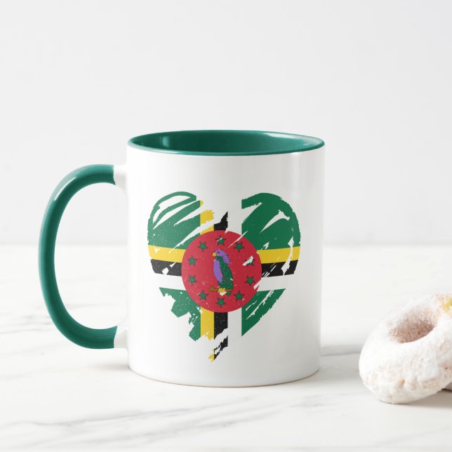 Caneca Eu amo Dominica - Bandeira Dominicana Heart (Com Donut)