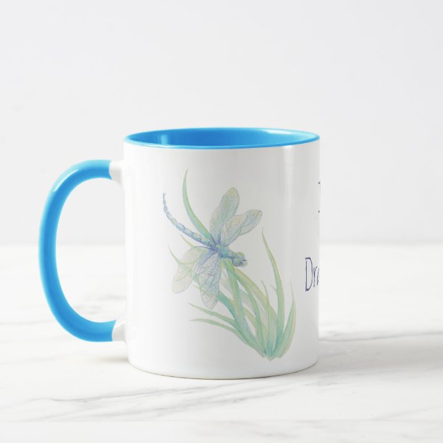 Caneca Eu amo Dragonflies em Azul e Verde (Esquerda)