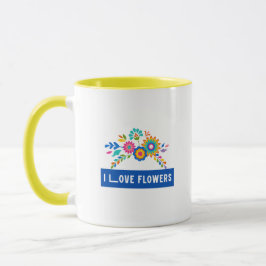 Caneca Eu Amo Flores Design de Arte Moderna