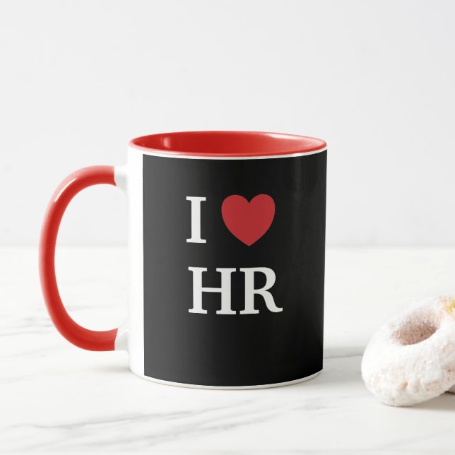 Caneca Eu Amo HR I Heart HR Cotação Human Resources Offic (Com Donut)