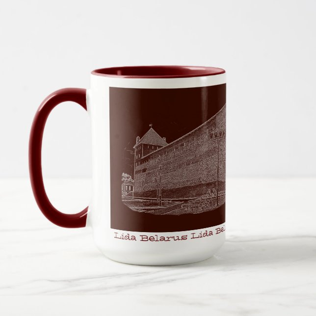 Caneca Eu Amo Lida Belarus Architecture Castle Sketch (Esquerda)