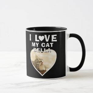 Caneca Eu amo meu gato Foto do gato coração Nome do gato 