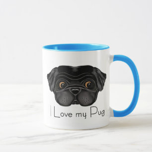 Caneca Eu amo meu Pug preto