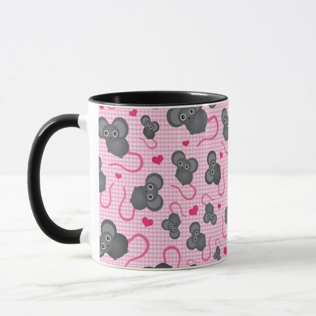 Caneca Eu amo meu teste padrão do rato no rosa (Esquerda)