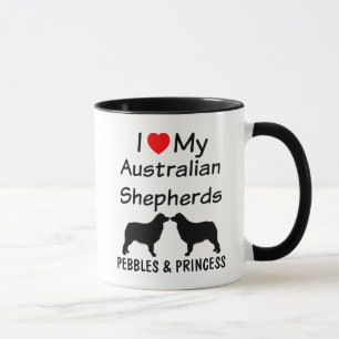 Caneca Eu Amo Meus Dois Pastores Australianos De Café Mug