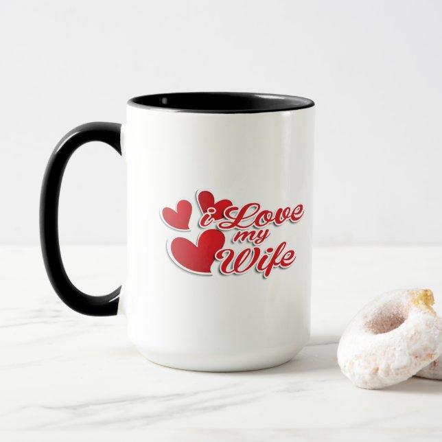 Caneca "Eu Amo Minha Esposa", Design Corações (Com Donut)