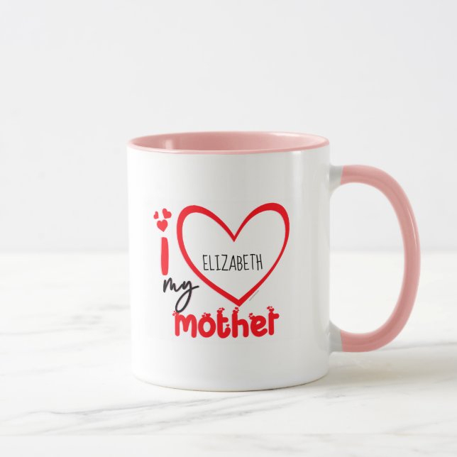 Caneca Eu Amo Minha Mãe Foto Dotada Clássica Mug, 11 oz C (Direita)