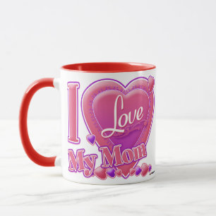 Caneca Eu amo minha mãe rosa/roxa - coração