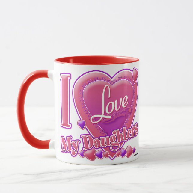 Caneca Eu Amo Minhas Filhas Rosa/Púrpura - Coração (Esquerda)