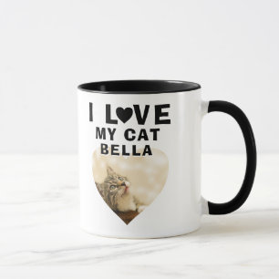 Caneca Eu amo o meu gato Foto do gato coração Nome do gat