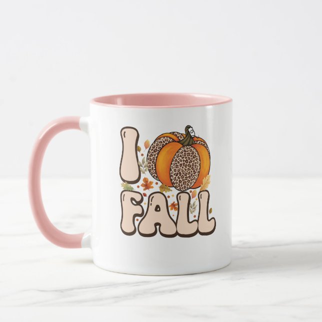 Caneca Eu Amo o Padrão de Abóbora Laranja do Outono (Esquerda)