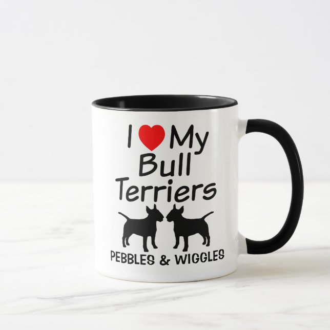 Caneca Eu Amo Os Meus Dois Touro Terrier Cães Mug (Direita)