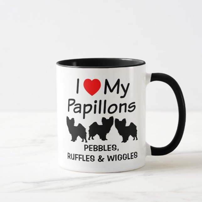 Caneca Eu Amo Os Meus Três Caninos De Papillon (Direita)