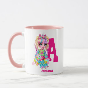 Caneca Eu Amo Unicórnios Kawaii Chibi Girl Chamada Gift