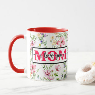 Caneca "Eu Amo Você MÃE" Floral Aquarela Rosa