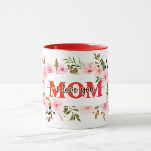 Caneca "Eu Amo Você MÃE" Rosas de Aquarela Rosa