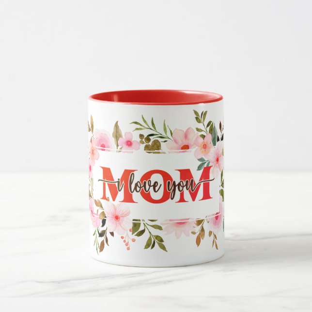 Caneca "Eu Amo Você MÃE" Rosas de Aquarela Rosa (Centro)