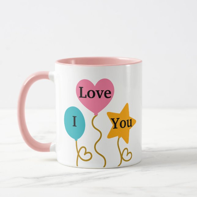 Caneca Eu Amo Você Mug - Balões Românticos Copo De Café (Esquerda)