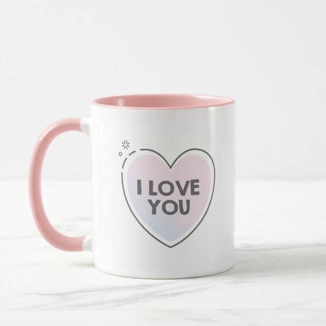 Caneca Eu amo você texto em coração fofo (Esquerda)